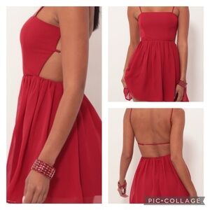 Lucy in the Sky Red Chiffon Open Back Mini Dress size Small